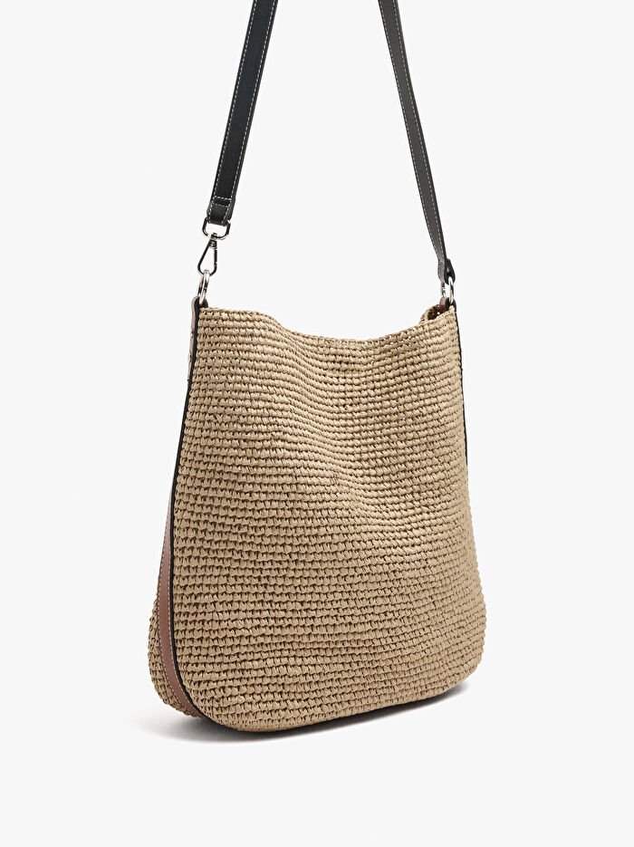 Charm'lı Hasır Efektli Bucket Çanta L