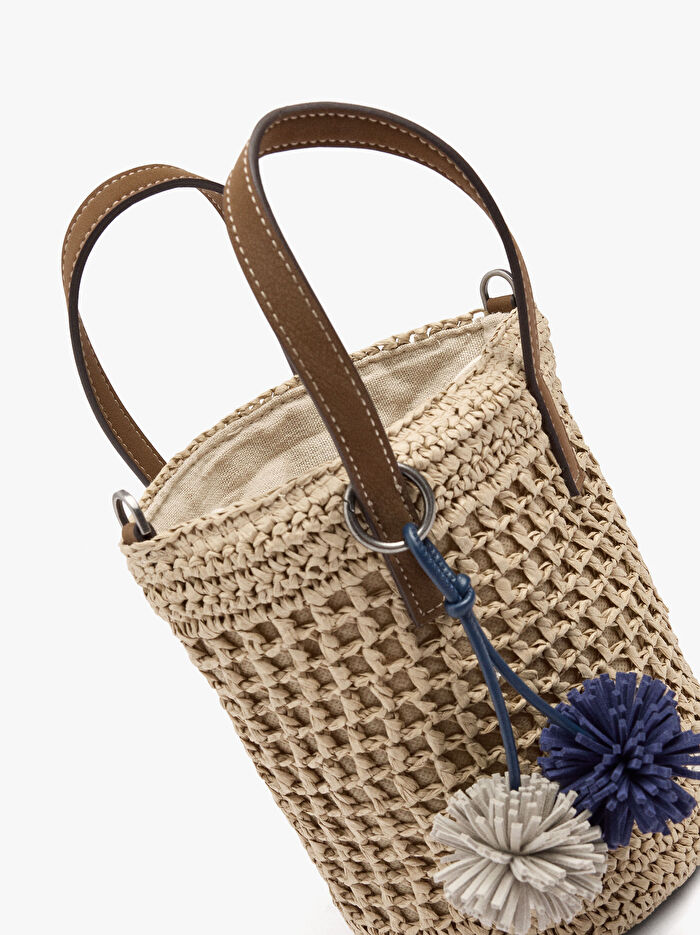 Askılı Hasır Bucket Çanta