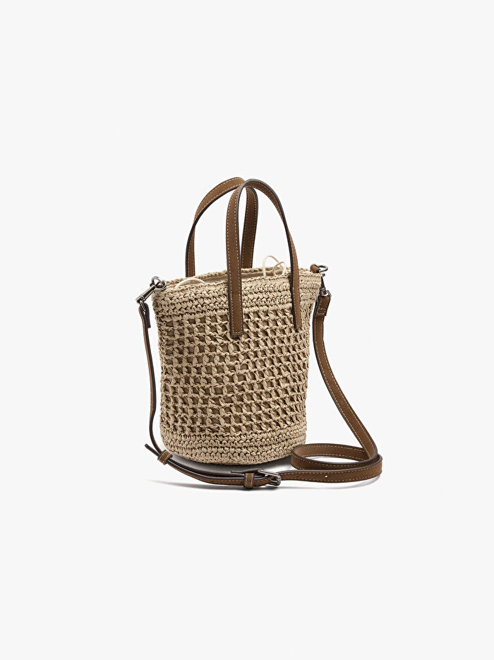 Askılı Hasır Bucket Çanta