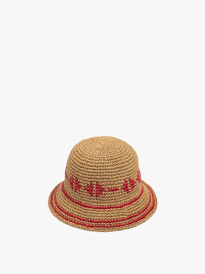 Hasır Efektli Bucket Şapka