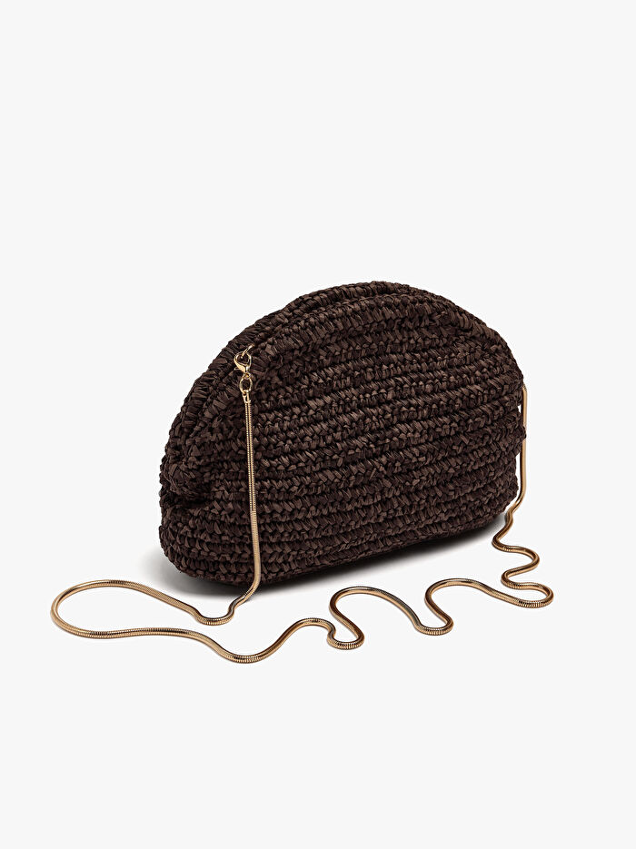 Hasır Efektli Oval Parti Çantası