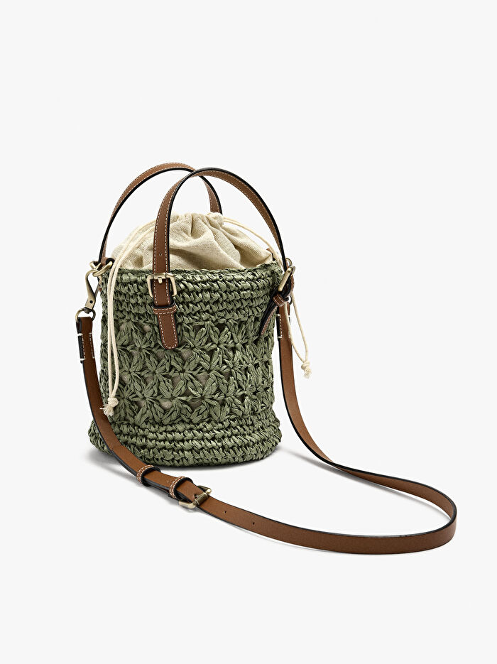 Hasır Efektli Bucket Çanta