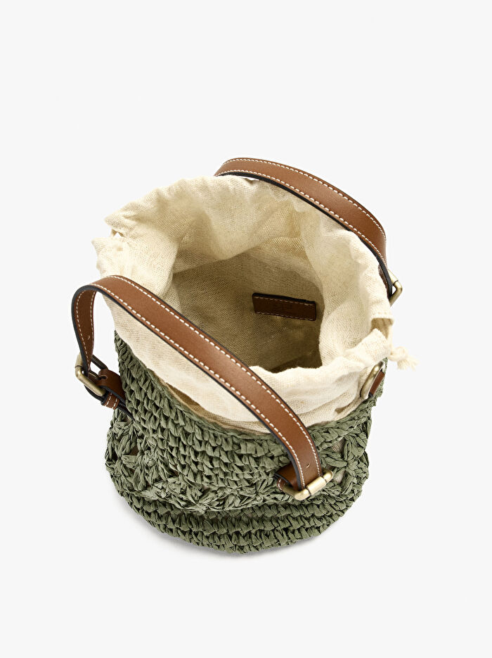 Hasır Efektli Bucket Çanta