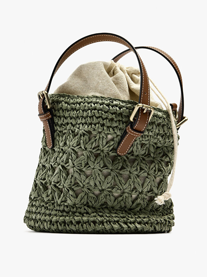 Hasır Efektli Bucket Çanta