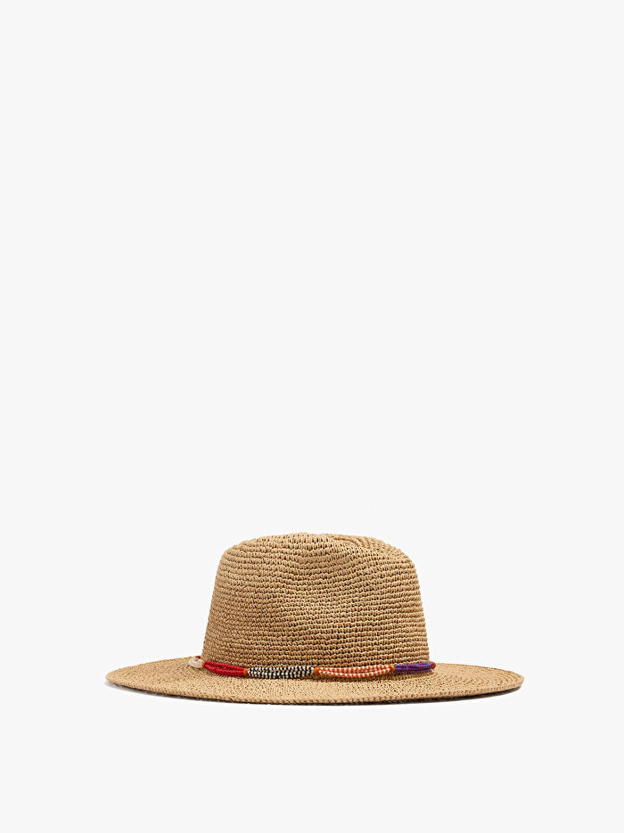 Boncuklu ve Püsküllü Hasır Şapka