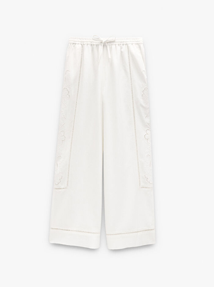 Nakışlı Keten Karışımlı Pantolon