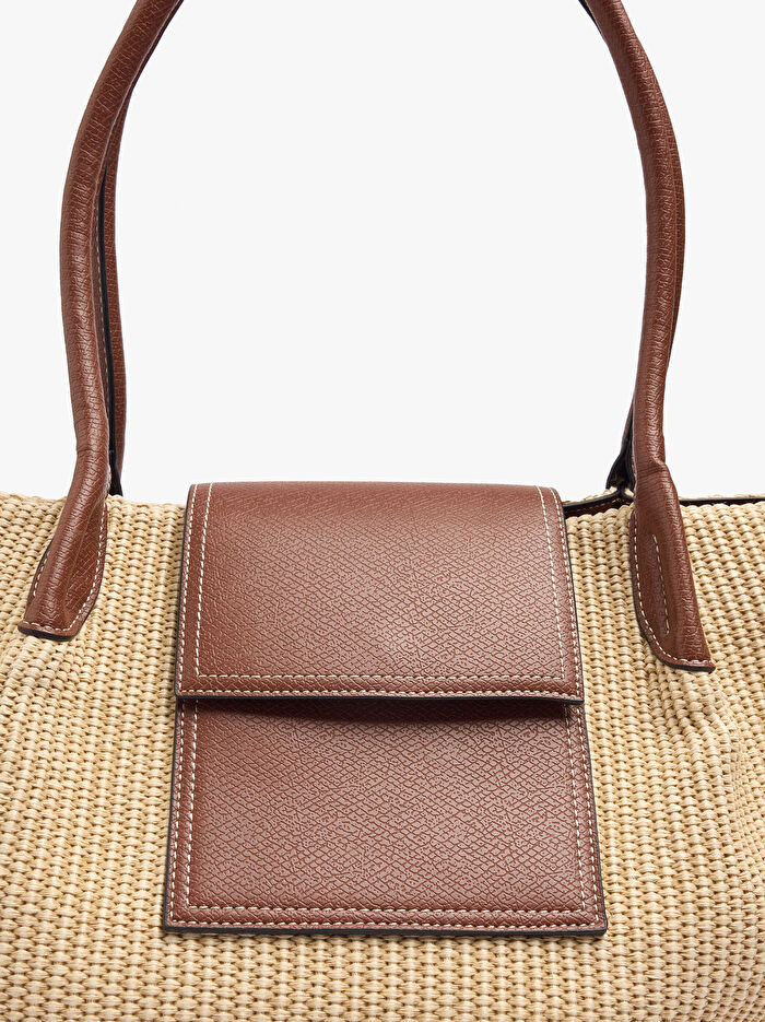Kapaklı Hasır Efektli Shopper Çanta