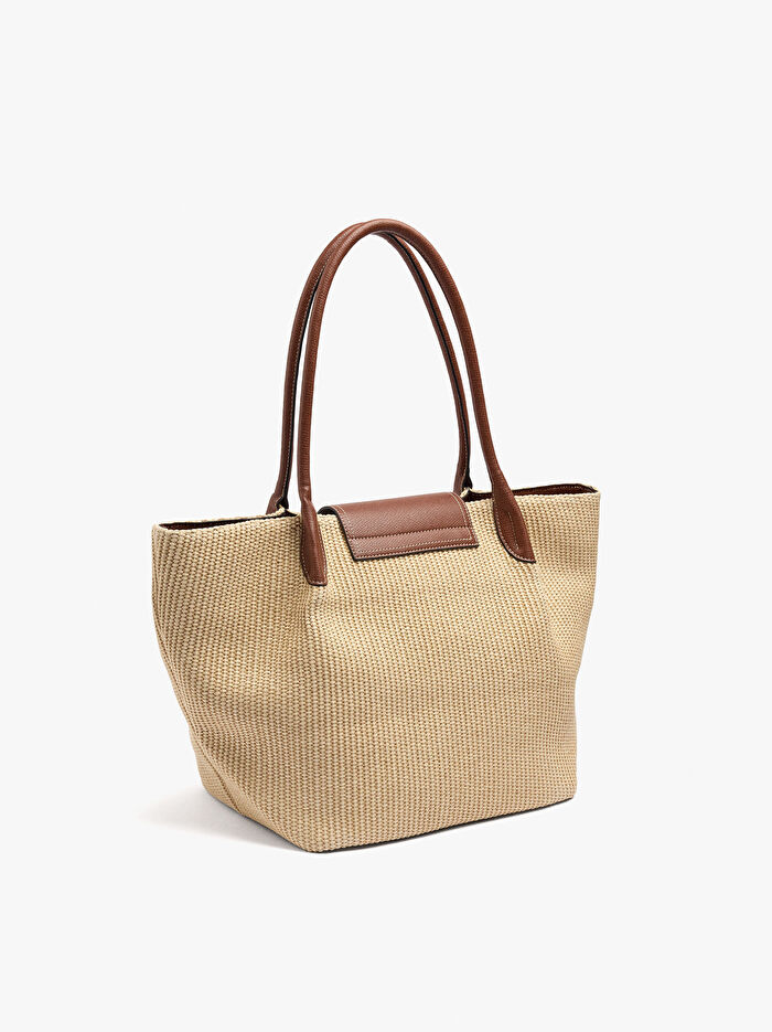 Kapaklı Hasır Efektli Shopper Çanta