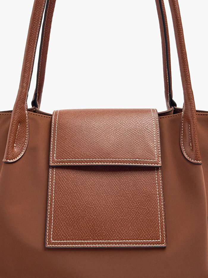 Kapaklı Yumuşak Dokulu Shopper Çantası