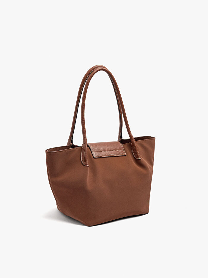 Kapaklı Yumuşak Dokulu Shopper Çantası