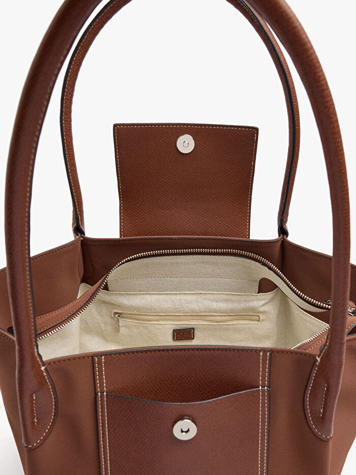 Kapaklı Yumuşak Dokulu Shopper Çantası