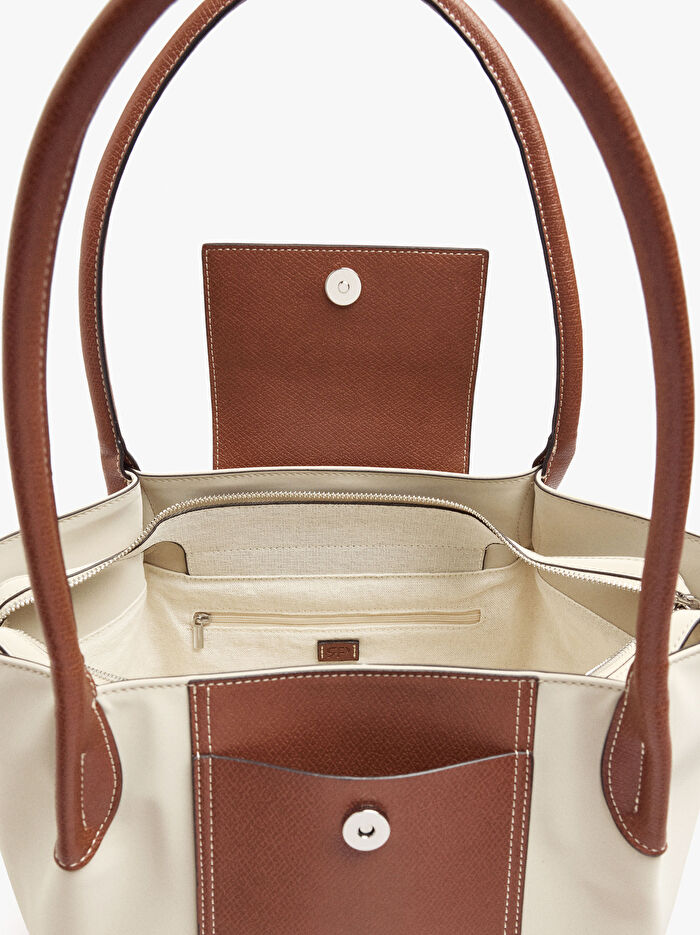 Kapaklı Yumuşak Dokulu Shopper Çantası