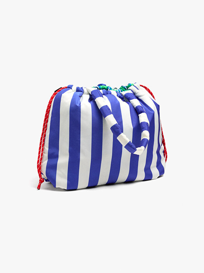 Çizgili Ters Çevirilebilir Teknik Kumaş Shopper Çanta