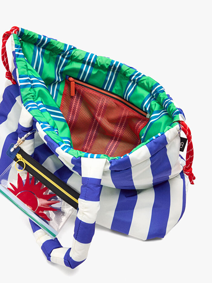 Çizgili Ters Çevirilebilir Teknik Kumaş Shopper Çanta