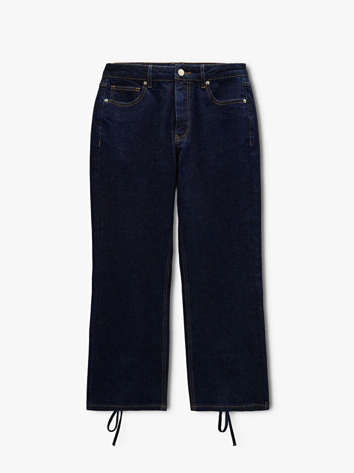Örme Detaylı Kısa Denim Pantolon