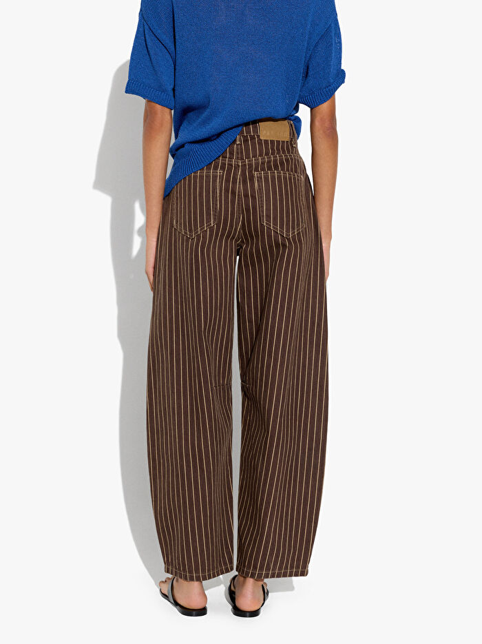 Çizgili Dar Paça Denim Pantolon