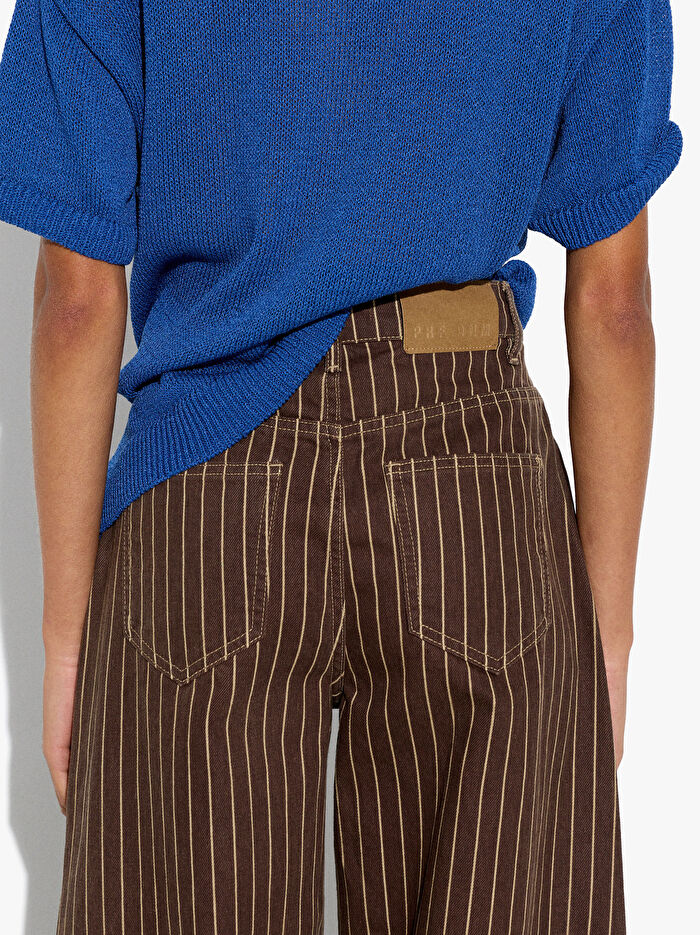 Çizgili Dar Paça Denim Pantolon
