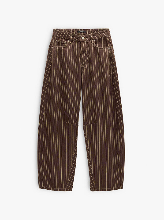 Çizgili Dar Paça Denim Pantolon