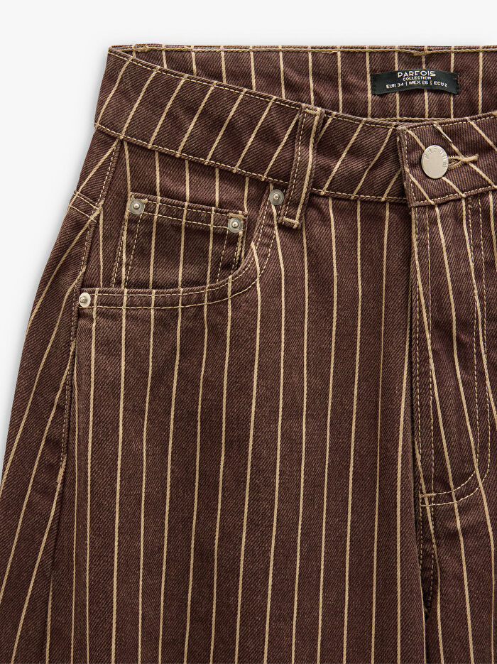 Çizgili Dar Paça Denim Pantolon