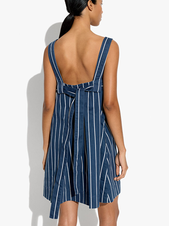 Çizgili Askılı Denim Elbise
