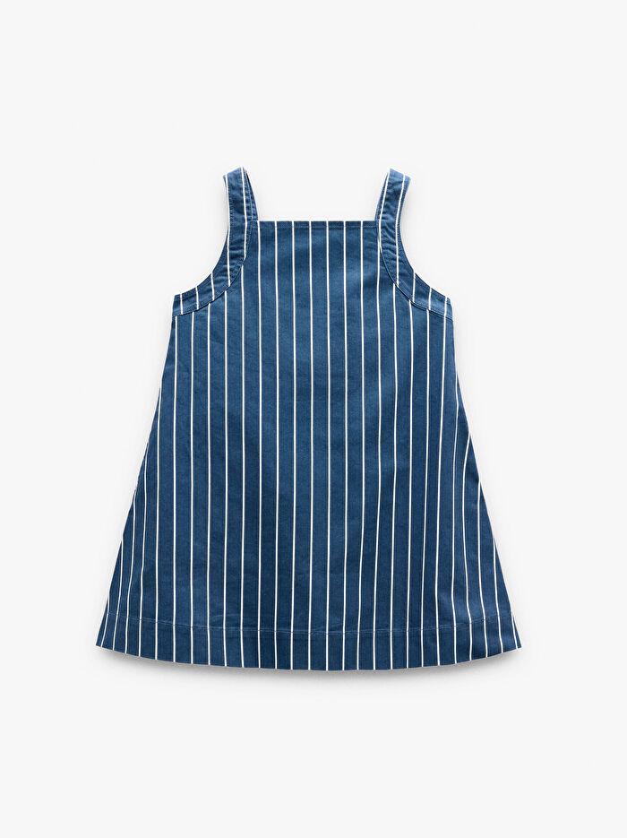 Çizgili Askılı Denim Elbise