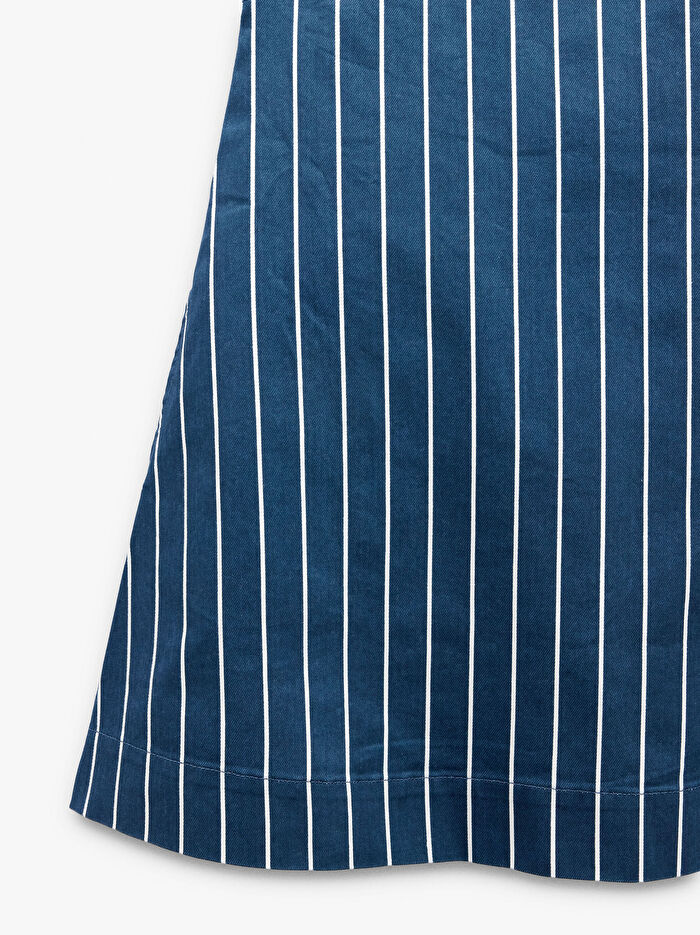 Çizgili Askılı Denim Elbise