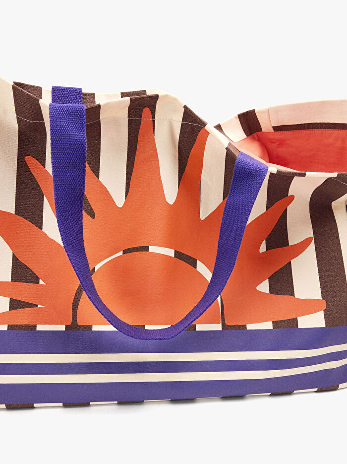 Desenli Çizgili Shopper Çanta