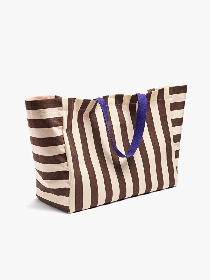 Desenli Çizgili Shopper Çanta