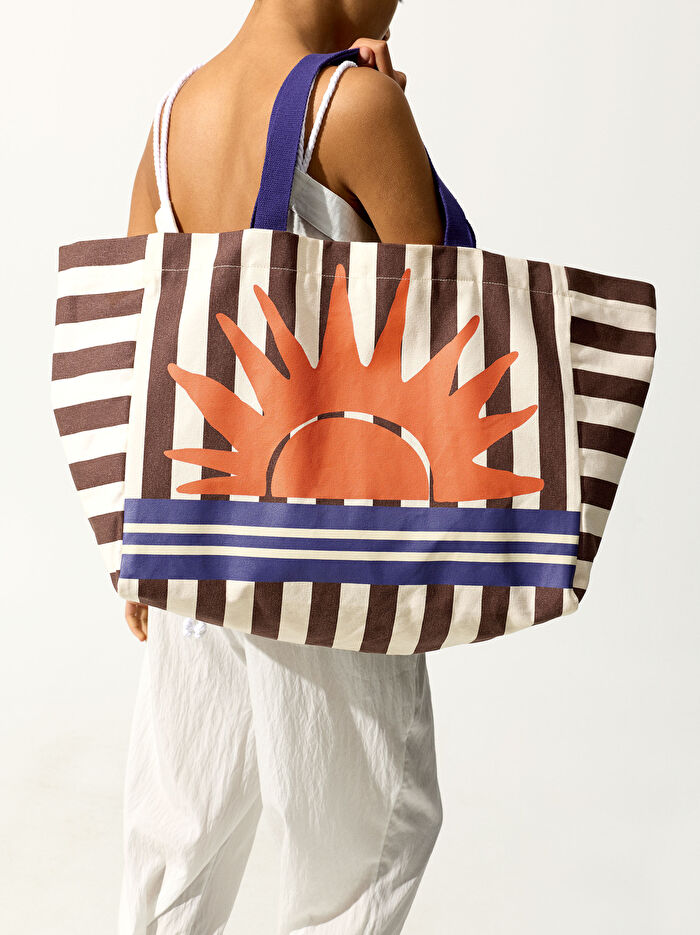 Desenli Çizgili Shopper Çanta