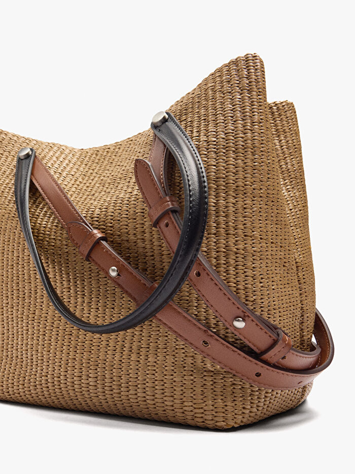 Çok Yönlü Askılı Hasır Efektli Shopper Çanta