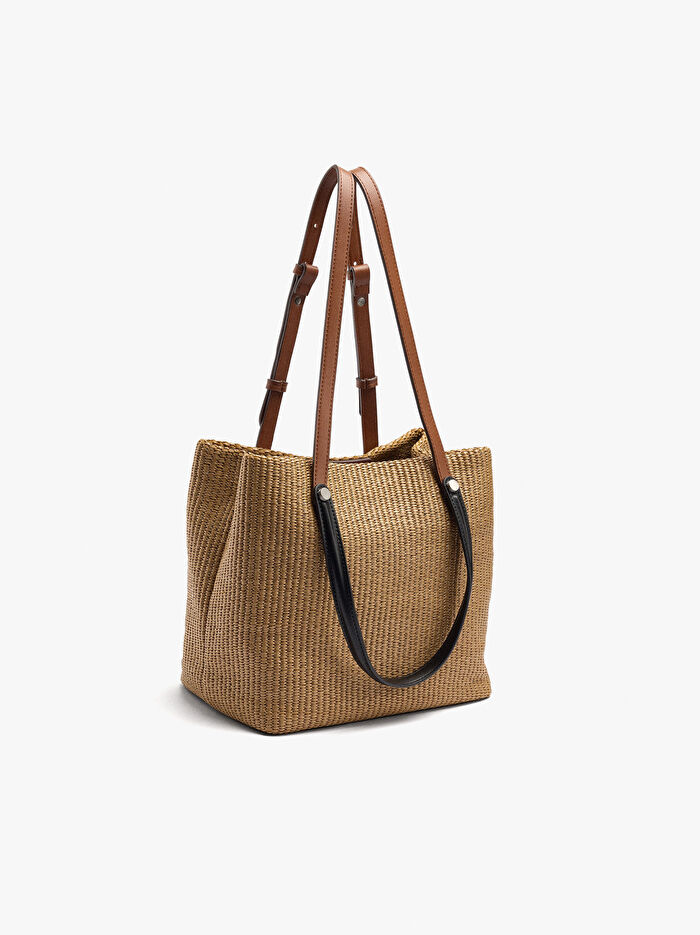 Çok Yönlü Askılı Hasır Efektli Shopper Çanta