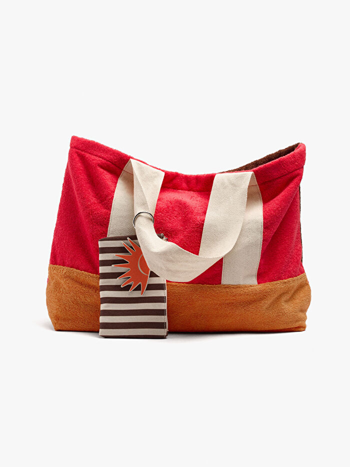 Kontrast Renkli Charm'lı Shopper Çanta