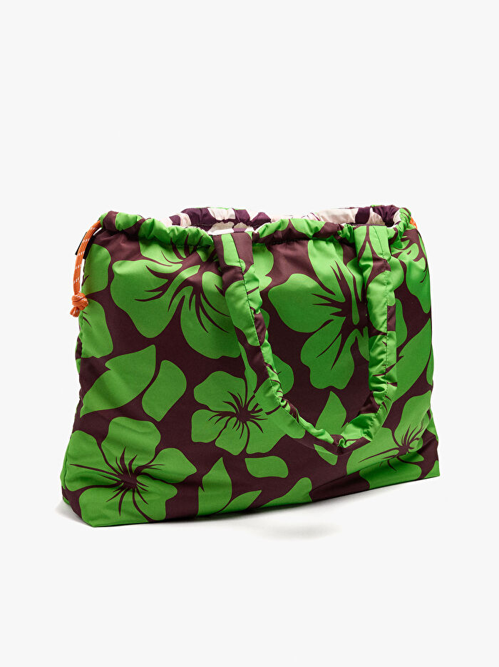 Çiçek Desenli Teknik Kumaş Shopper Çanta