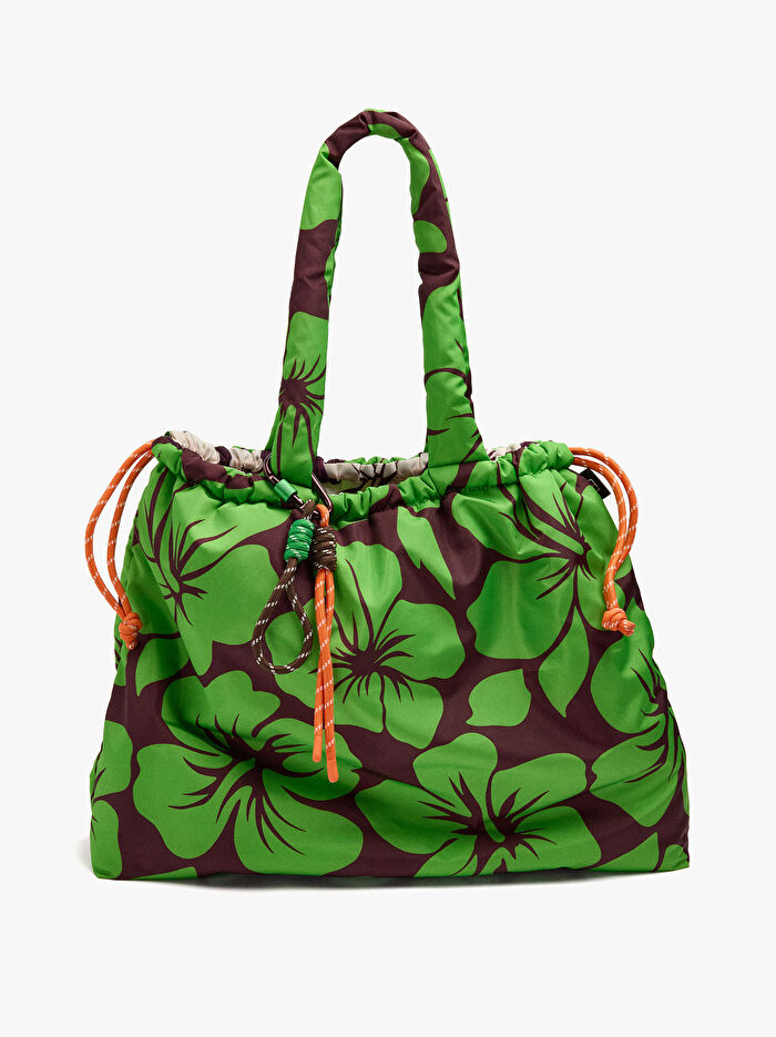 Çiçek Desenli Teknik Kumaş Shopper Çanta