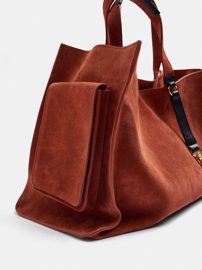 Karabina Detaylı Deri Shopper Çanta
